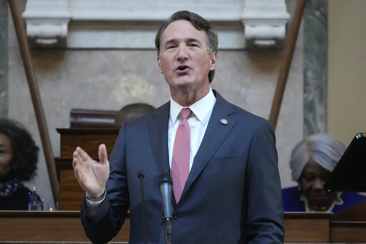 Virginia Gov. Glenn Youngkin  delivers his annual State of the Commonwealth address before a joint session of the Virginia General Assembly in Richmond on Jan. 13, 2025. (Steve Helber/AP Photo)