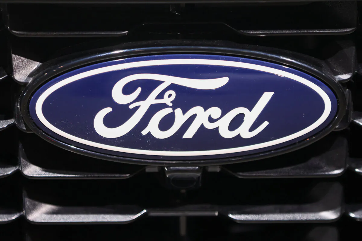 The Ford logo on a car in Brussels on Jan. 16, 2025. (Johanna Geron/Reuters)