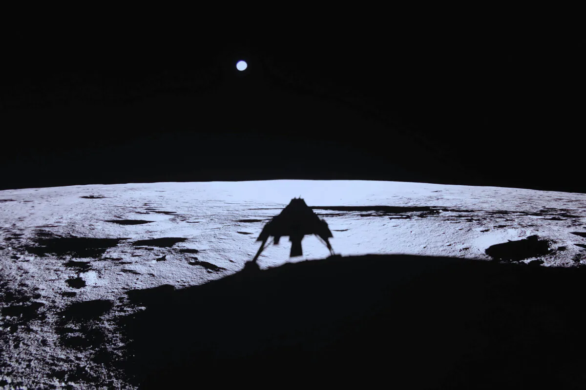 Private lunar lander Blue Ghost's shadow is seen on the moon's surface after touching down on the moon with a special delivery for NASA on March 2, 2025. (NASA/Firefly Aerospace via AP)