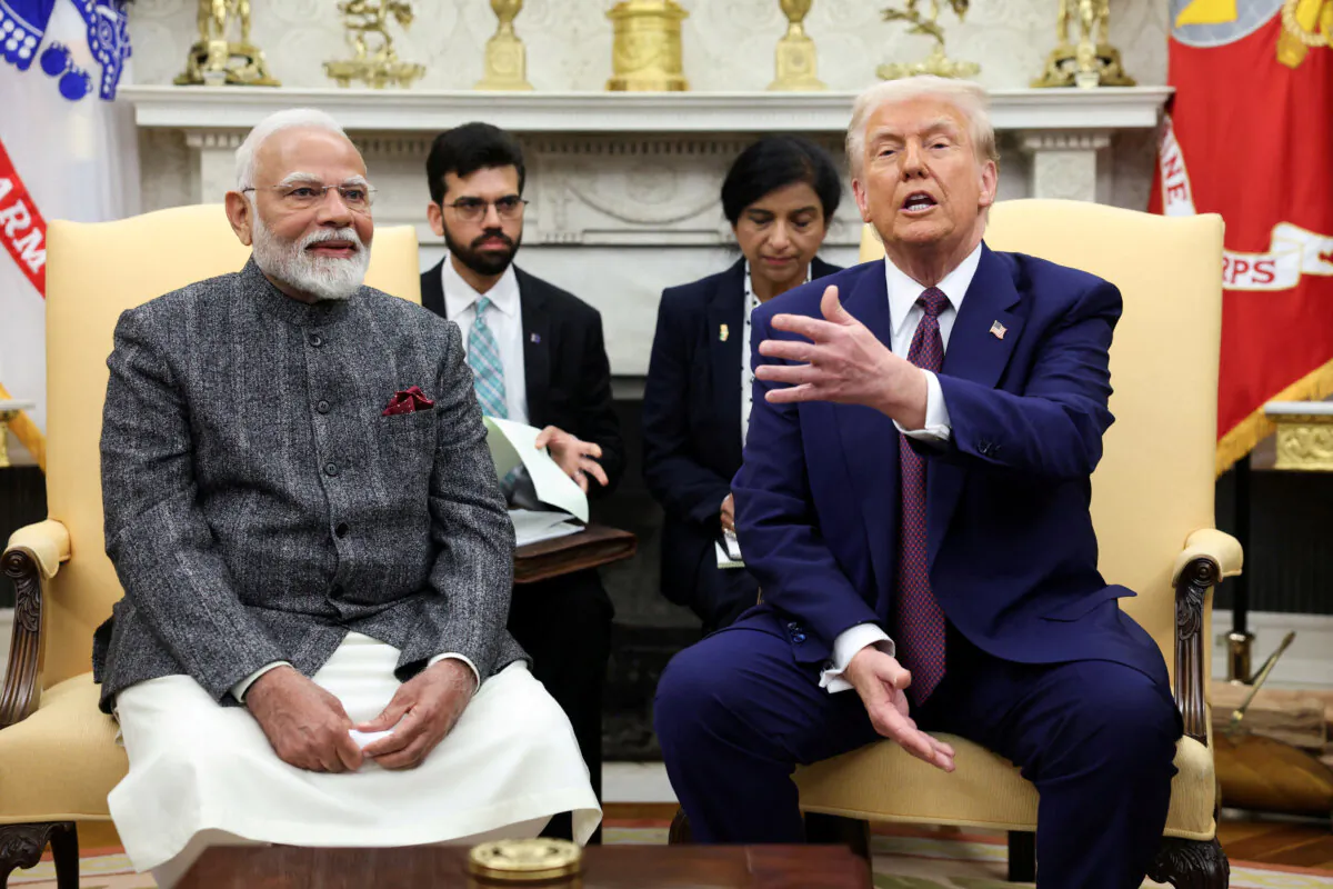 President Donald Trump meets with Indian Prime Minister Narendra Modi at the White House on Feb. 13, 2025. (Kevin Lamarque/Reuters)
