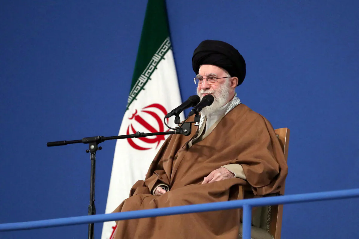 Iranian leader Ali Khamenei speaks during a meeting in Tehran, Iran, on March 21, 2025. (Office of the Iranian Supreme Leader/WANA/Reuters)