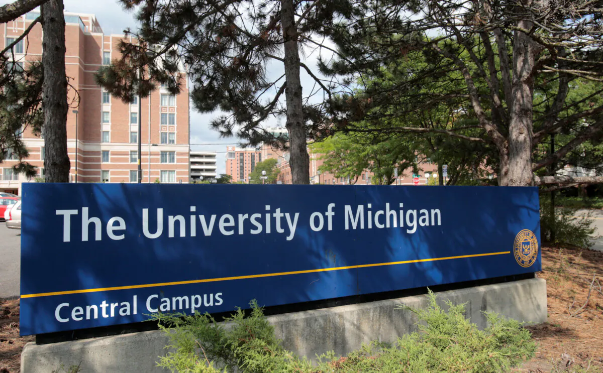 A sign for the University of Michigan campus is seen in Ann Arbor, Mich., on Sept. 19, 2018. (Rebecca Cook/Reuters)