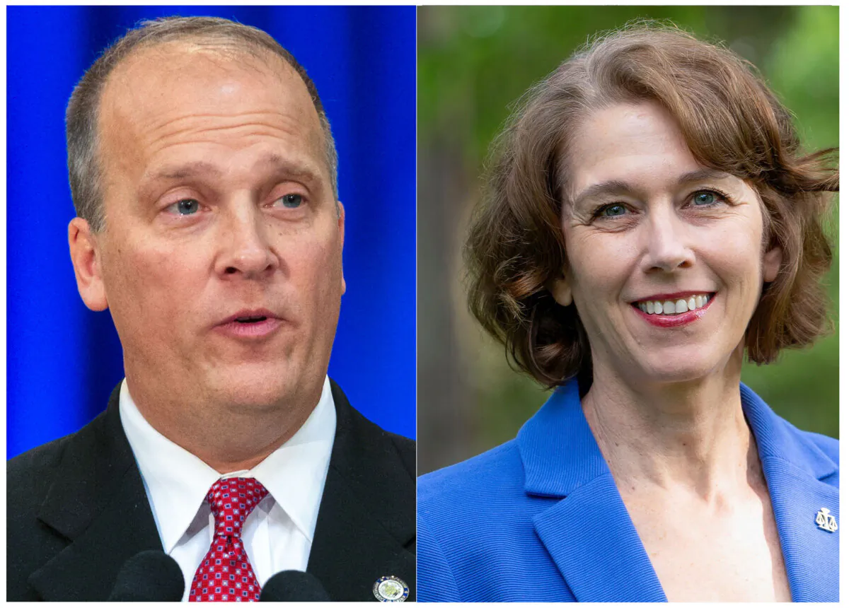 (Left) Former Wisconsin Attorney General Brad Schimel in Madison, Wis., on Jan. 5, 2015, and (Right) jurist Susan Crawford in June 2024. (Andy Manis/AP) (Susan Crawford for Wisconsin, File)