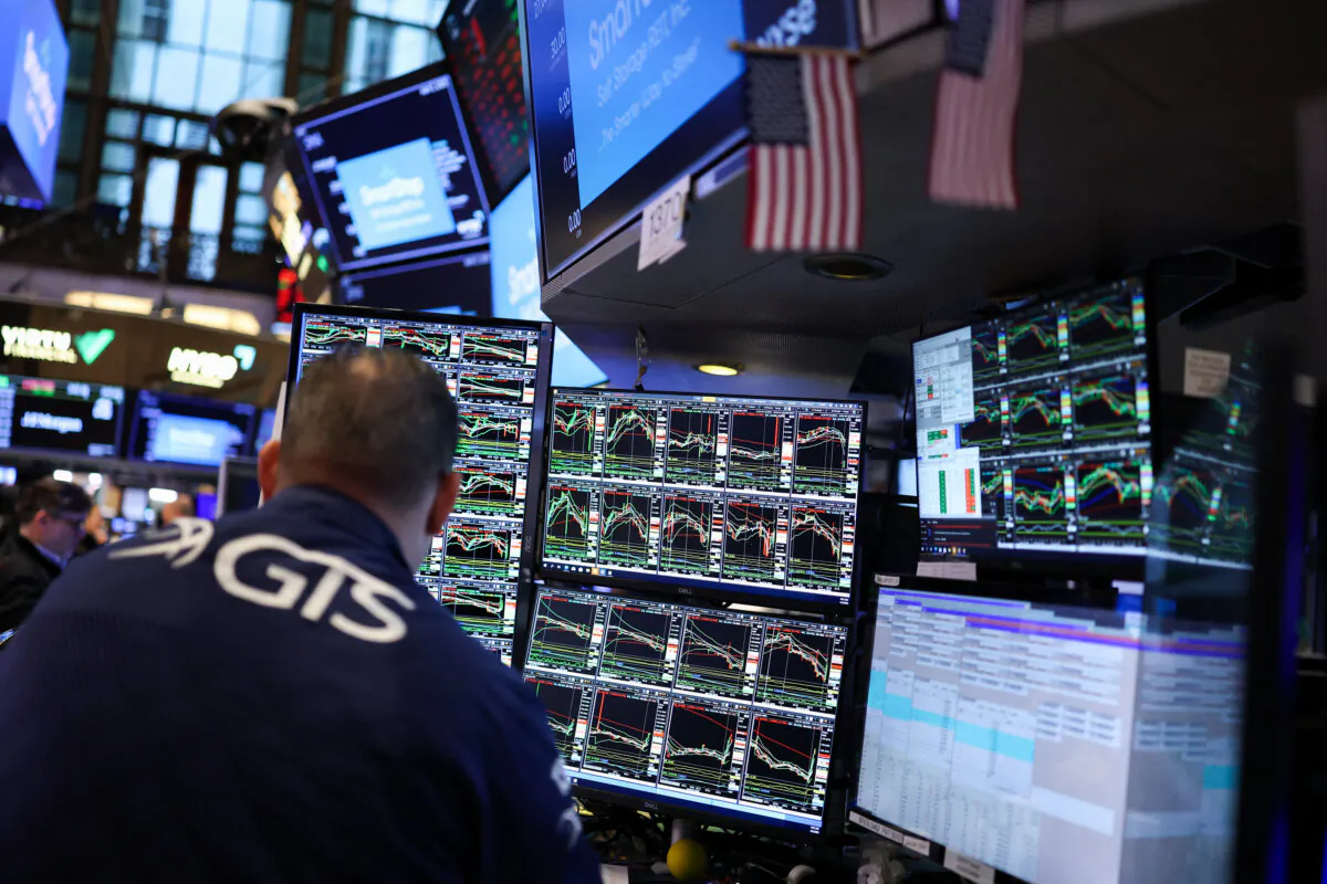 A trader works on the floor of the New York Stock Exchange (NYSE) at the opening bell in New York City, on April 2, 2025. (Charly Triballeau/AFP via Getty Images)