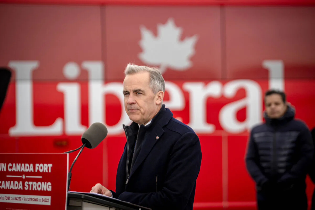 Liberal Leader Mark Carney speaks at a press conference at the Port of Montreal in Montreal on March 28, 2025. (Andrej Ivanov/AFP via Getty Images)