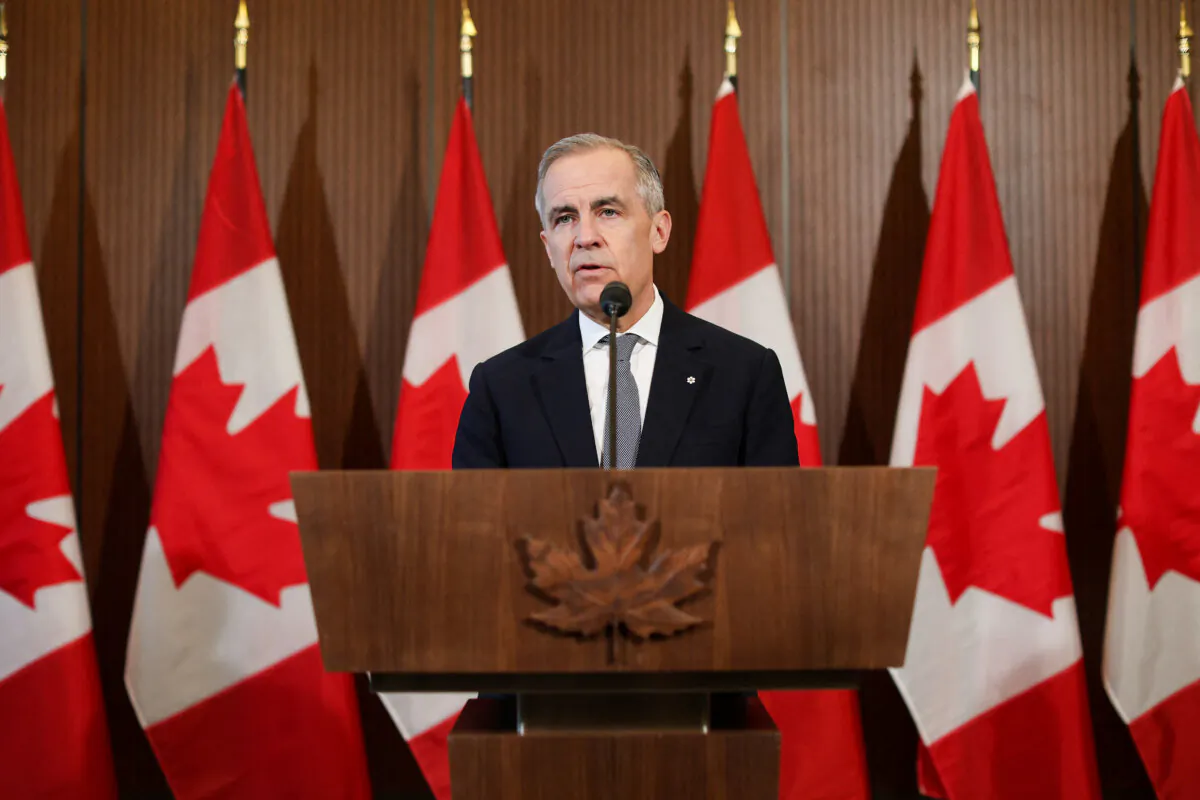 Prime Minister Mark Carney speaks to the media on Parliament Hill in Ottawa on March 27, 2025. (Dave Chan/AFP via Getty Images)