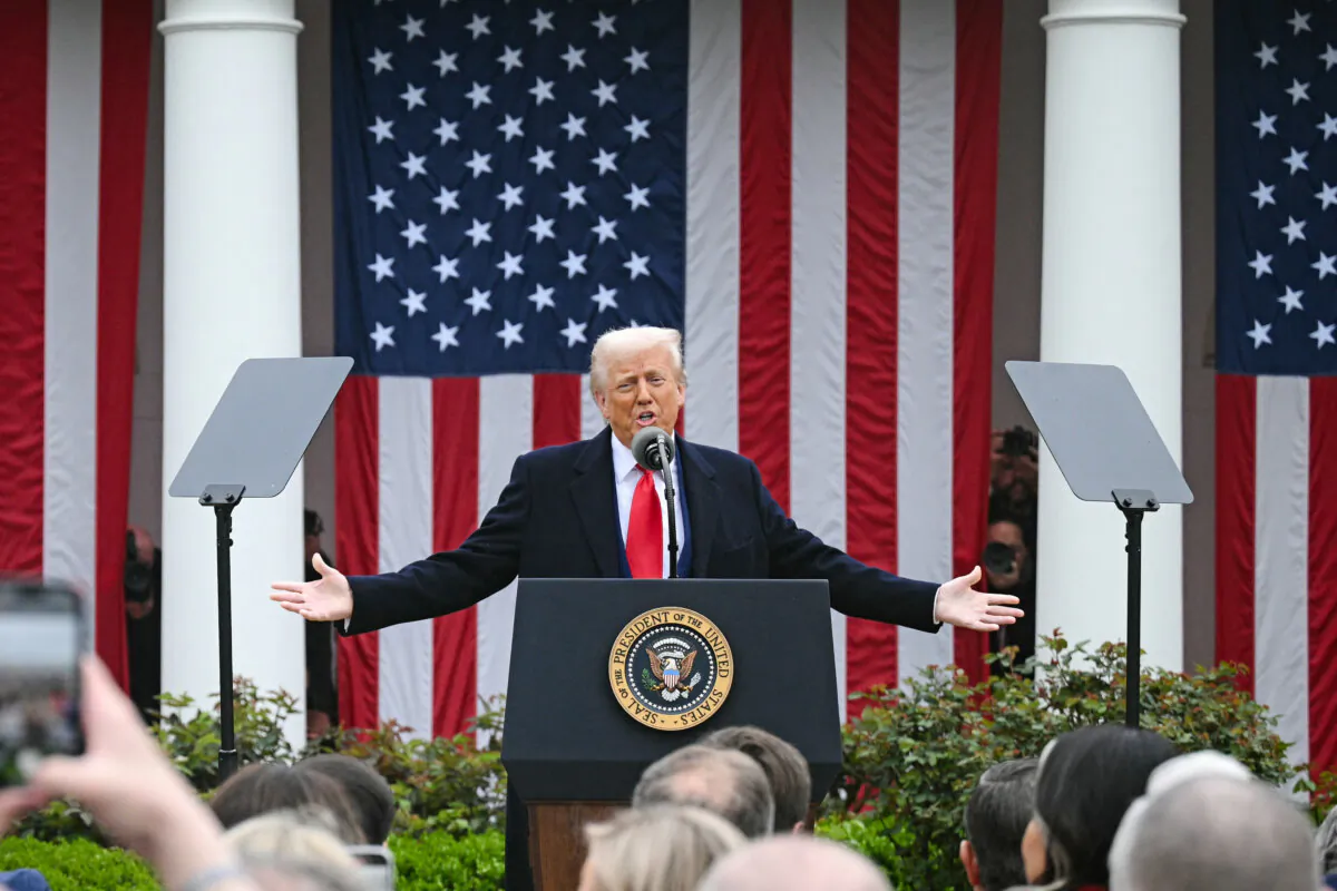 TOPSHOT - US President Donald Trump delivers remarks on reciprocal tariffs during an event in the Rose Garden entitled "Make America Wealthy Again" at the White House in Washington, DC, on April 2, 2025. Trump geared up to unveil sweeping new "Liberation Day" tariffs in a move that threatens to ignite a devastating global trade war. Key US trading partners including the European Union and Britain said they were preparing their responses to Trump's escalation, as nervous markets fell in Europe and America. (Photo by Brendan SMIALOWSKI / AFP) (Photo by BRENDAN SMIALOWSKI/AFP via Getty Images)