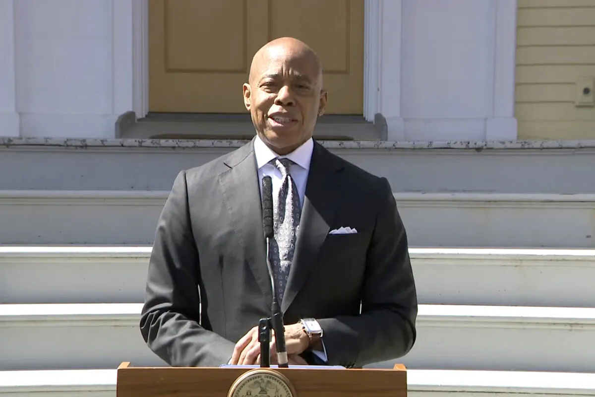 New York City Mayor Eric Adams speaks after a federal judge dismissed his corruption case, in New York City on April 2, 2025, in a still from a video. (New York City Mayor's Office via AP)