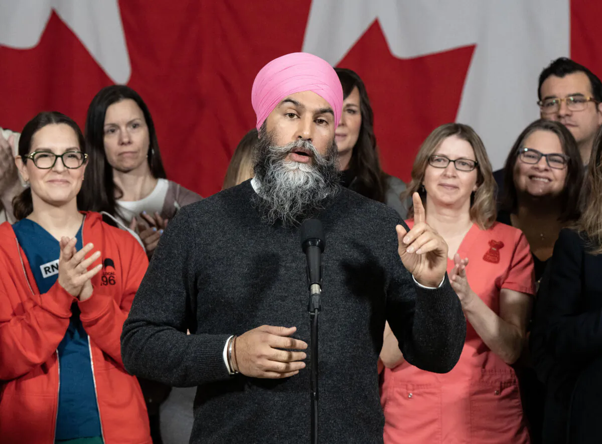 NDP Leader Jagmeet Singh speaks during a campaign stop in Edmonton on April 1, 2025. (The Canadian Press/Christinne Muschi)
