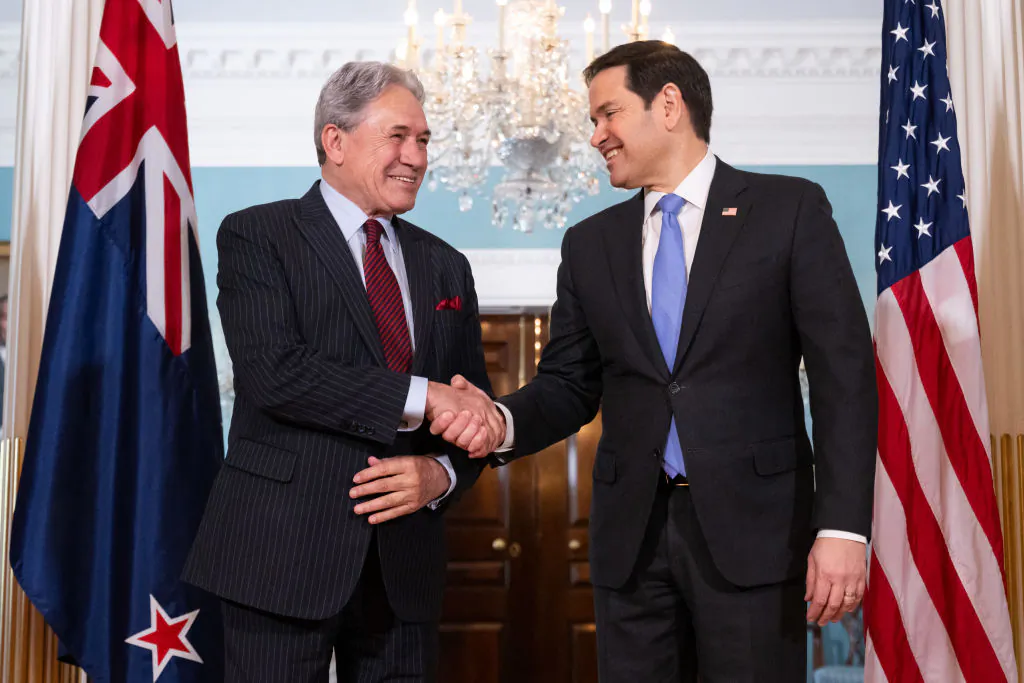 US Secretary of State Marco Rubio meets with New Zealand Deputy Prime Minister and Foreign Minister Winston Peters in the Treaty Room of the State Department in Washington, DC, on March 18, 2025. (Saul Loeb/AFP via Getty Images)