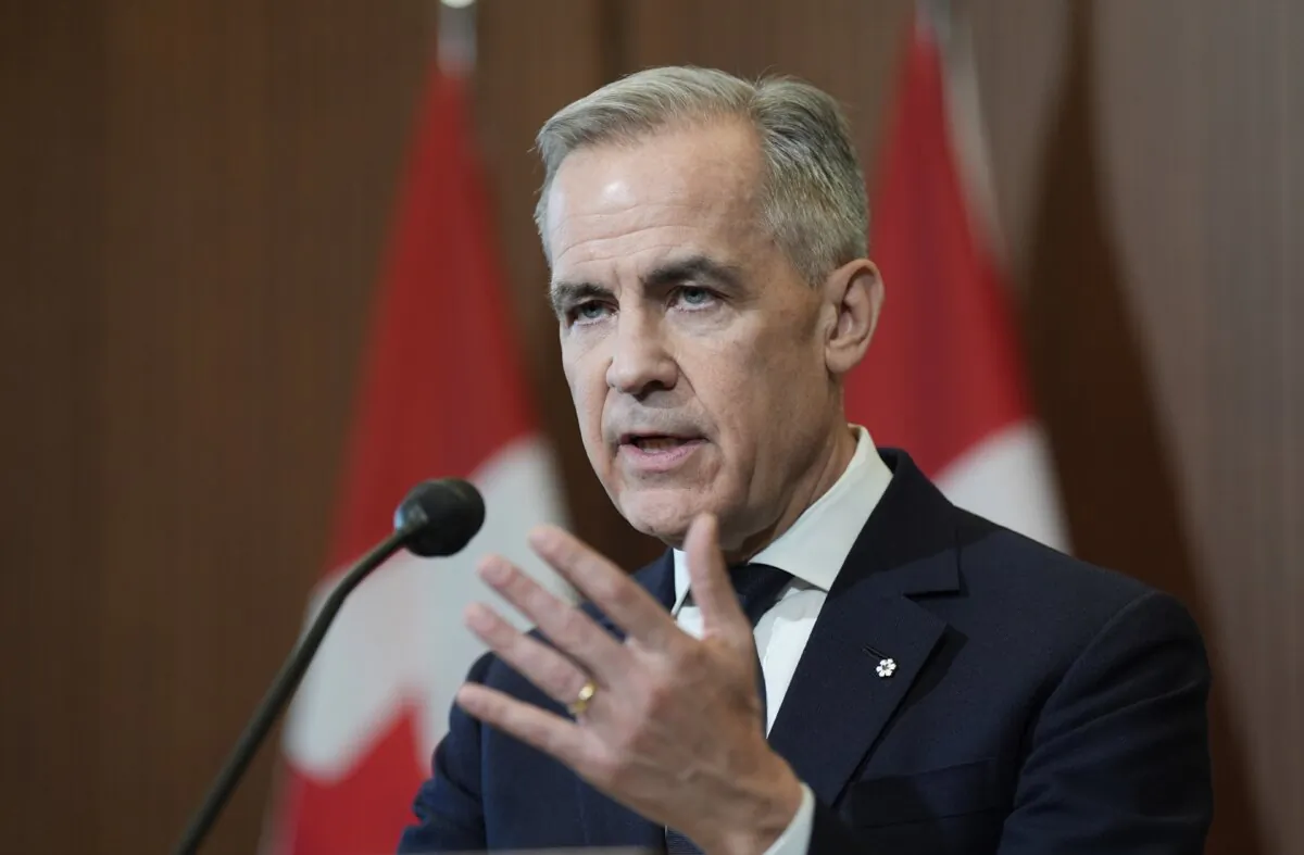 Liberal Leader Mark Carney speaks on Parliament Hill in Ottawa on April 3, 2025. (The Canadian Press/Adrian Wyld)