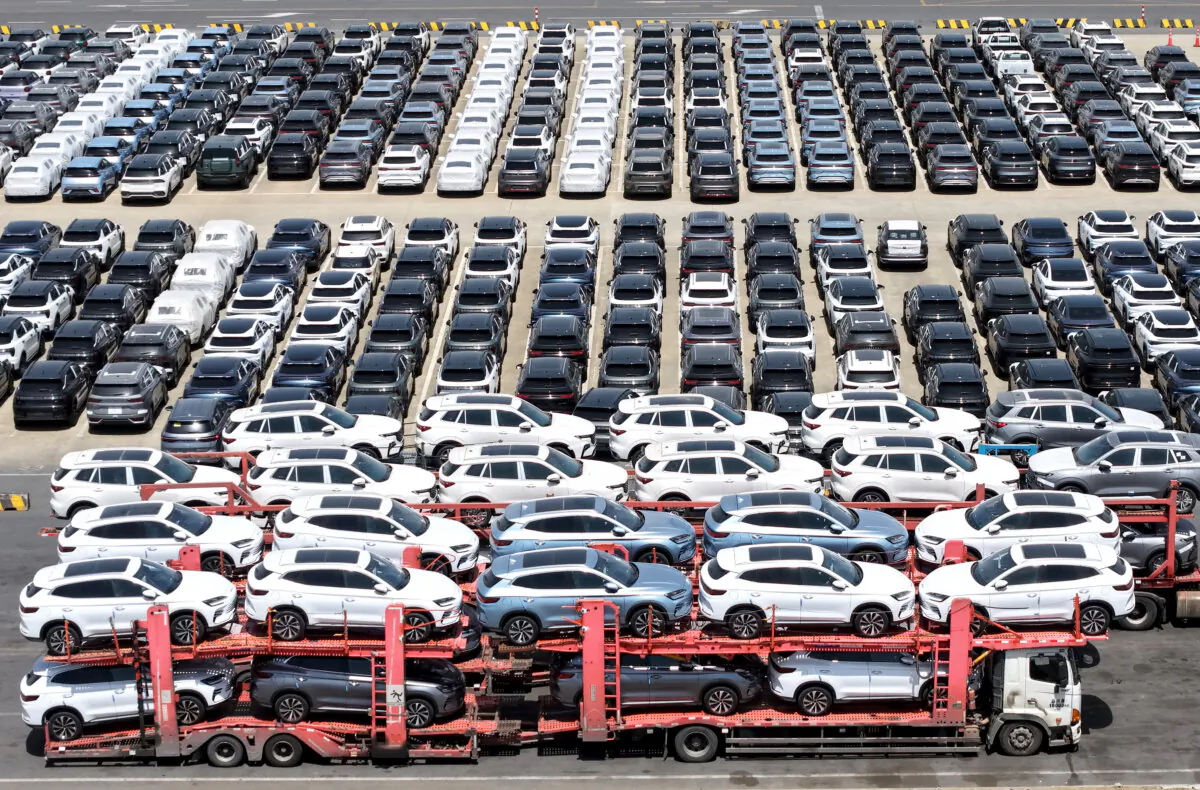 Chinese-made cars for export are seen at a port in Shanghai on April 17, 2025. (China Out via Getty Images)