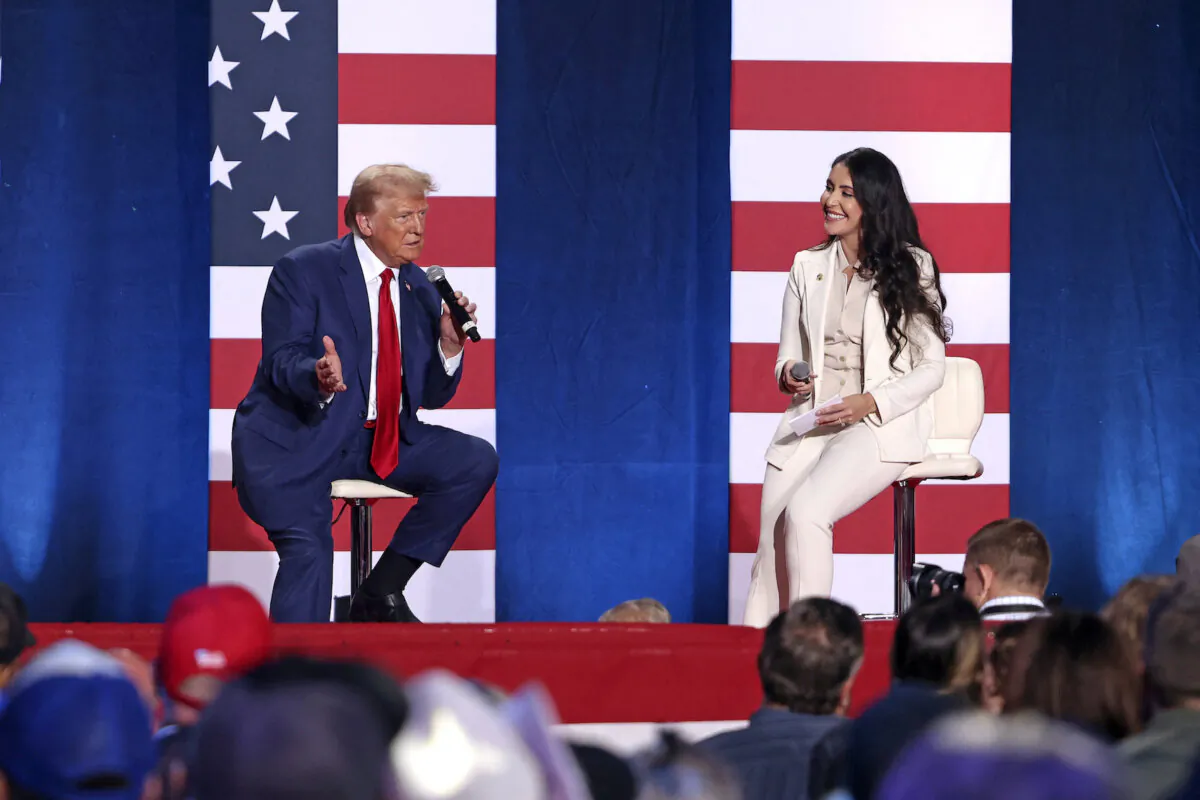 Then former president and Republican presidential candidate Donald Trump speaks during a town hall event moderated by U.S. Representative Anna Paulina Luna (R-Fla.) at the Crown Complex in Fayetteville, N.C., on Oct. 4, 2024. (Logan Cyrus/AFP via Getty Images)