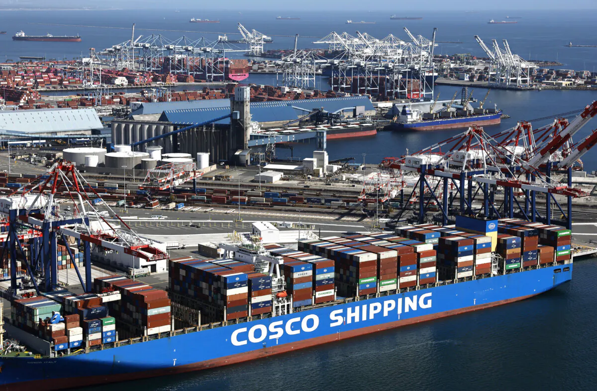 A COSCO Shipping container ship, China's largest shipping line, loaded with shipping containers at the Port of Long Beach, Calif., on April 3, 2025. (Tama/Getty Images)