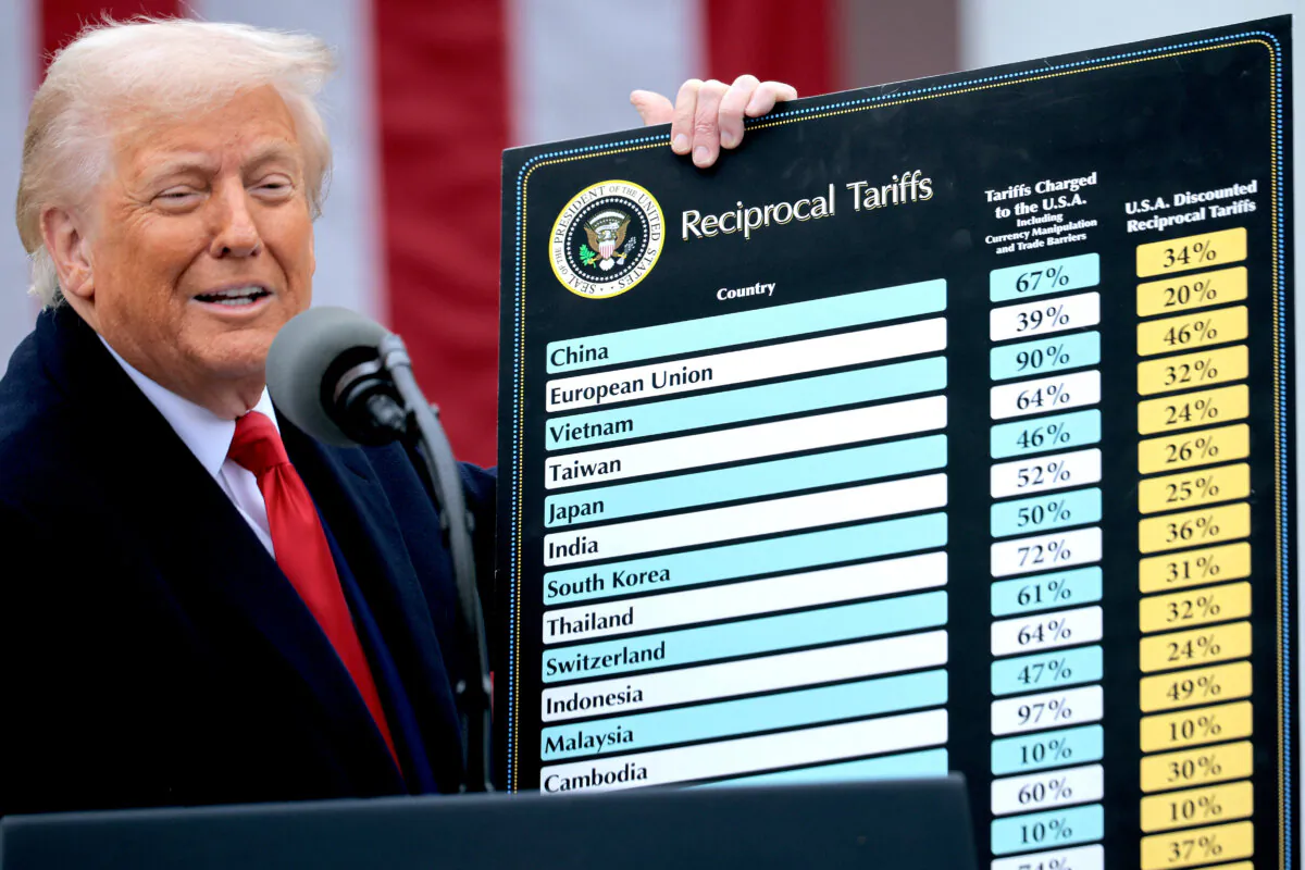 President Donald Trump speaks during a “Make America Wealthy Again” trade announcement event in the Rose Garden at the White House on April 2, 2025. (Chip Somodevilla/Getty Images)