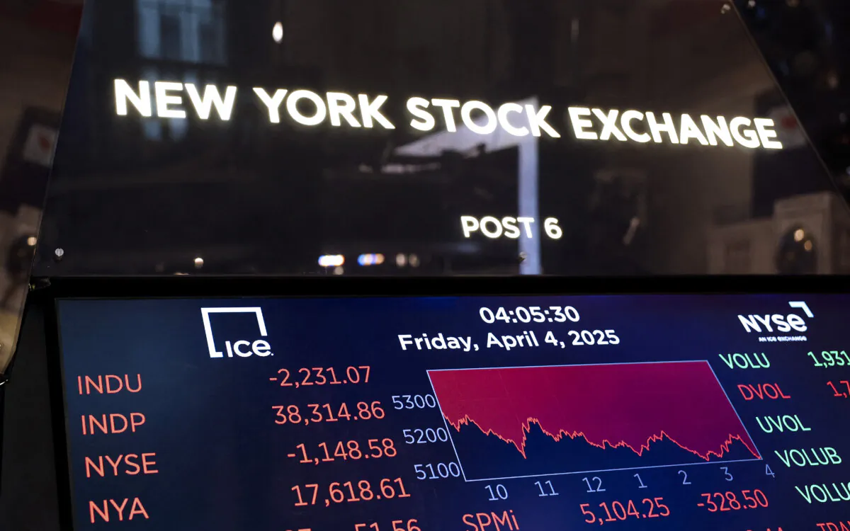 The board of the New York Stock Exchange at the closing bell in New York City on April 4, 2025. (Timothy A. Clary/AFP via Getty Images)
