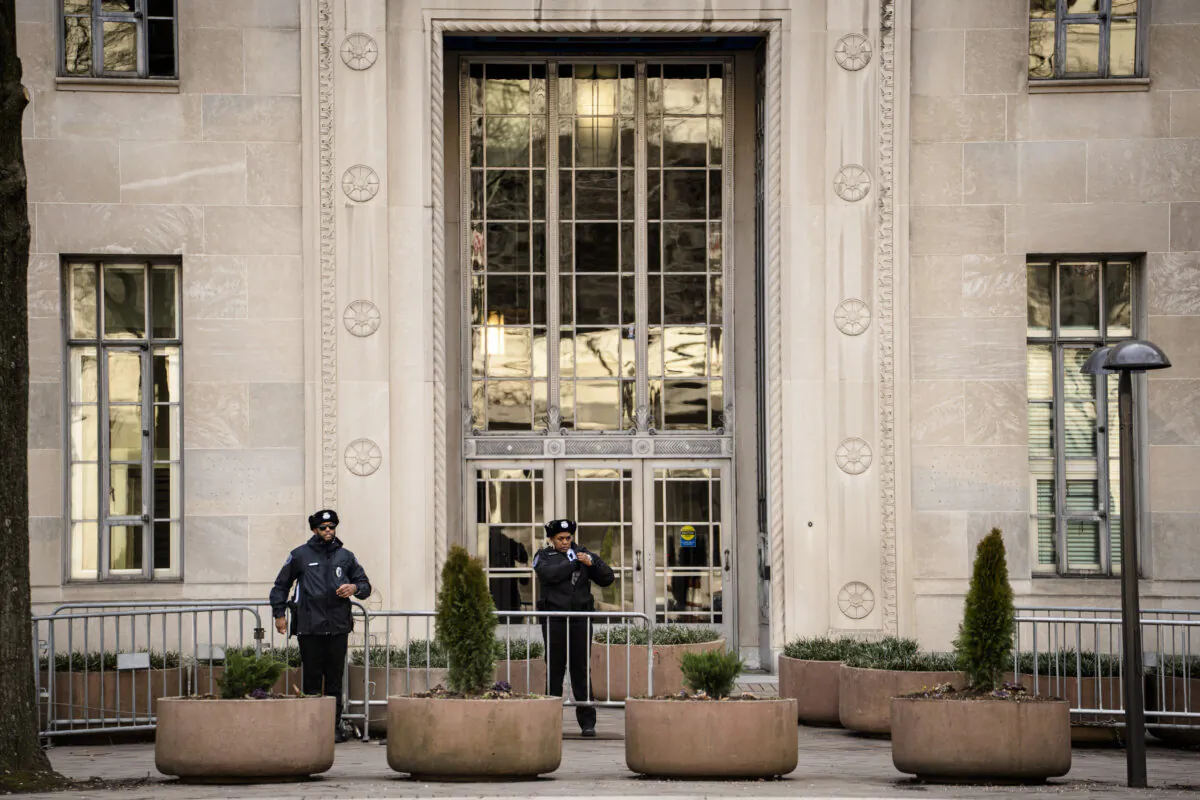 The Department of Justice (DOJ) in Washington on March 10, 2025. (Madalina Vasiliu/The Epoch Times)