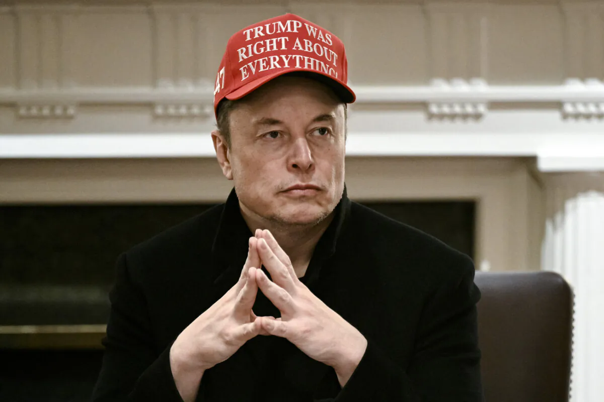 Elon Musk looks on during a Cabinet meeting hosted by President Donald Trump in the Cabinet Room of the White House in Washington on March 24, 2025. (Brendan Smialowski/AFP via Getty Images)