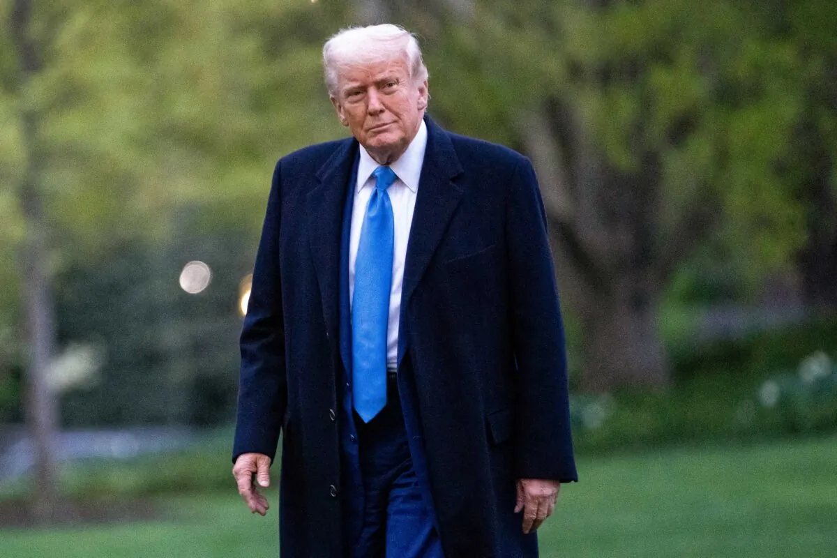 President Donald Trump walks on the South Lawn of the White House upon arrival in Washington, D.C., on April 6, 2025. (Chris Kleponis/AFP via Getty Images)