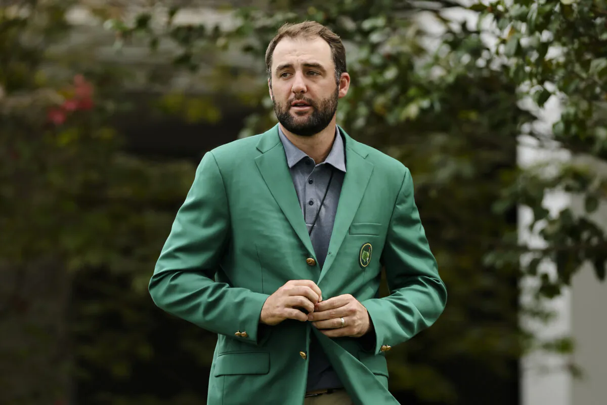 Scottie Scheffler of the United States looks on during the Drive, Chip and Putt Championship at Augusta National Golf Club in Augusta, Ga., on April 6, 2025. (Michael Reaves/Getty Images)