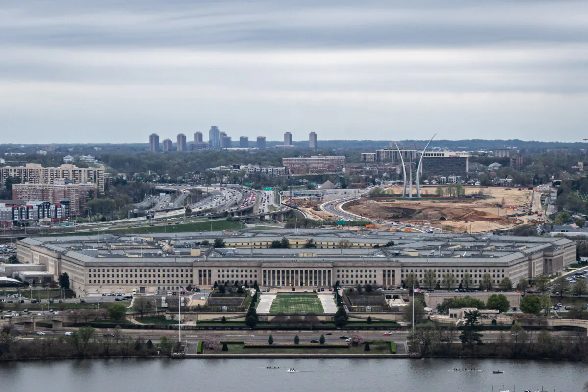 An aerial view of the Pentagon in Arlington, Va., on April 2, 2025. (Madalina Vasiliu/The Epoch Times)