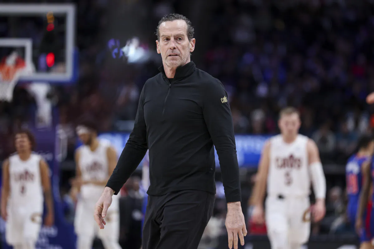 Head coach Kenny Atkinson of the Cleveland Cavaliers during a game against the Pistons at Little Caesars Arena in Detroit on Feb. 5, 2025. (Mike Mulholland/Getty Images)