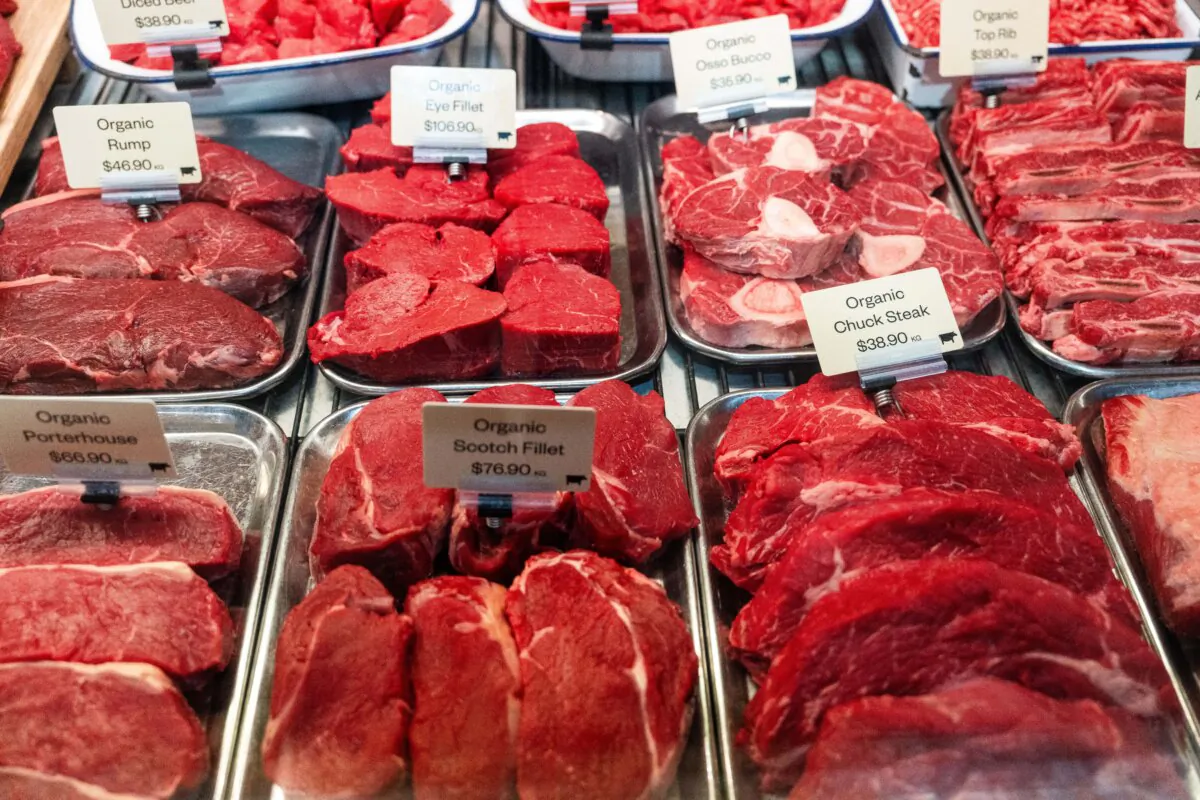 Beef is displayed for sale at a butcher shop in Melbourne, Australia on April 4, 2025. (Asanka Ratnayake/Getty Images)