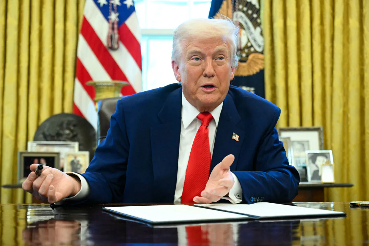President Donald Trump speaks before signing an executive order in the Oval Office on April 9, 2025. (Saul Loeb/AFP via Getty Images)