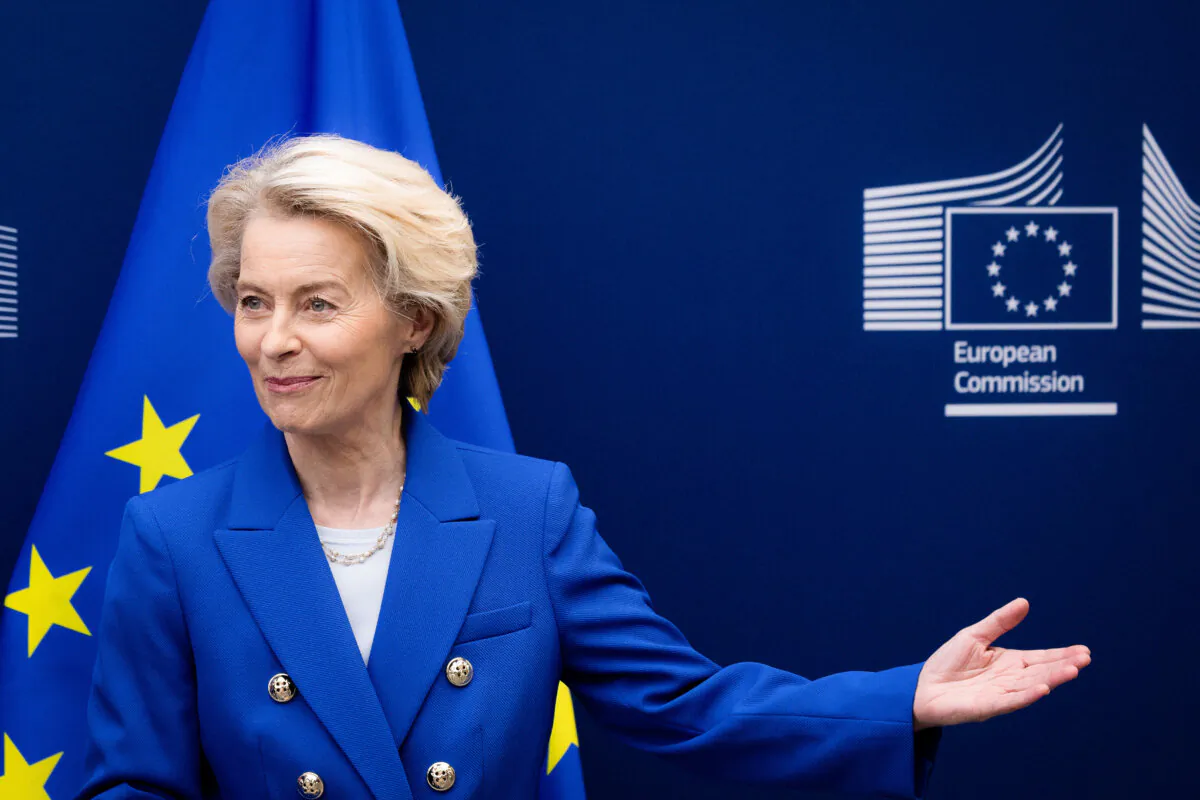 European Commission President Ursula von der Leyen at the EU headquarters in Brussels, Belgium on April 9, 2025. (Omar Havana/AP Photo)