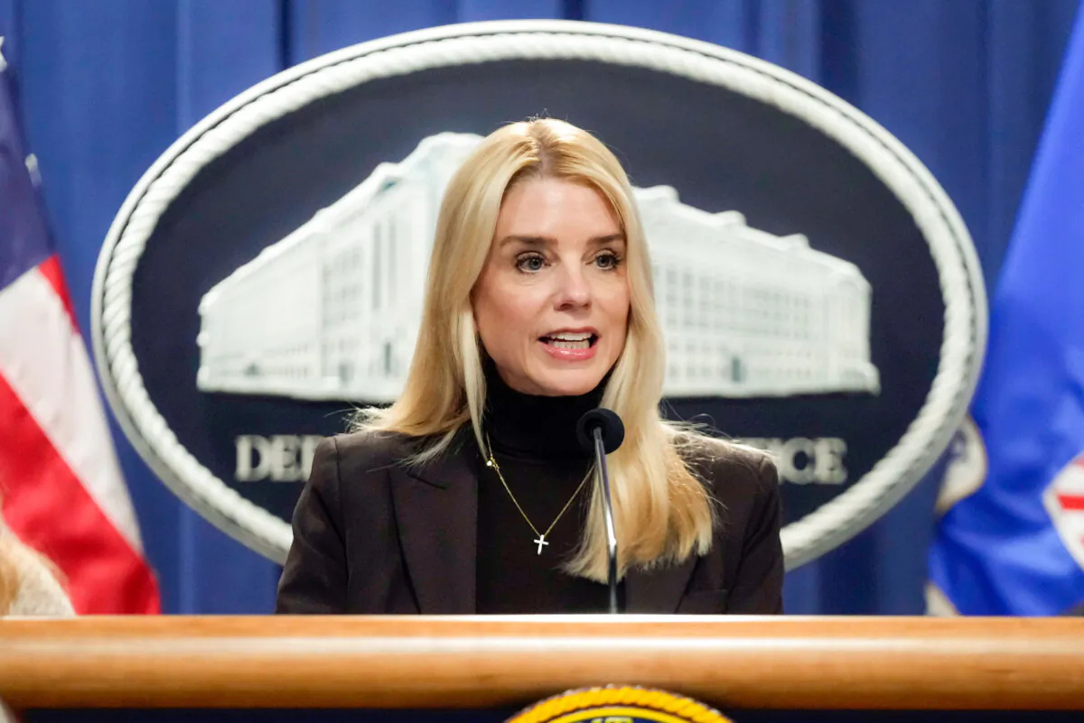 Attorney General Pam Bondi speaks at a news conference at the Justice Department in Washington on Feb. 12, 2025. (Ben Curtis/AP Photo)