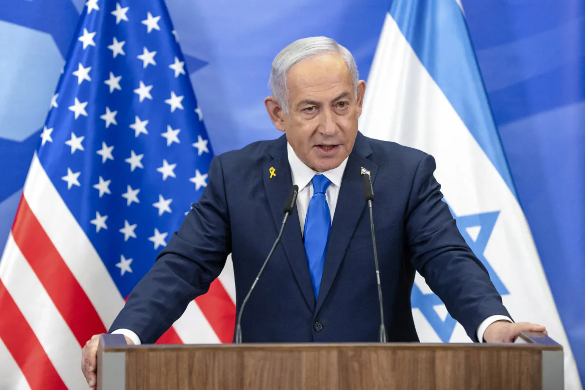 Israel's Prime Minister Benjamin Netanyahu speaks during a joint press conference with the U.S. Secretary of State at his office in Jerusalem on Feb. 16, 2025. (Ohad Zwigenberg/Pool/AFP via Getty Images)