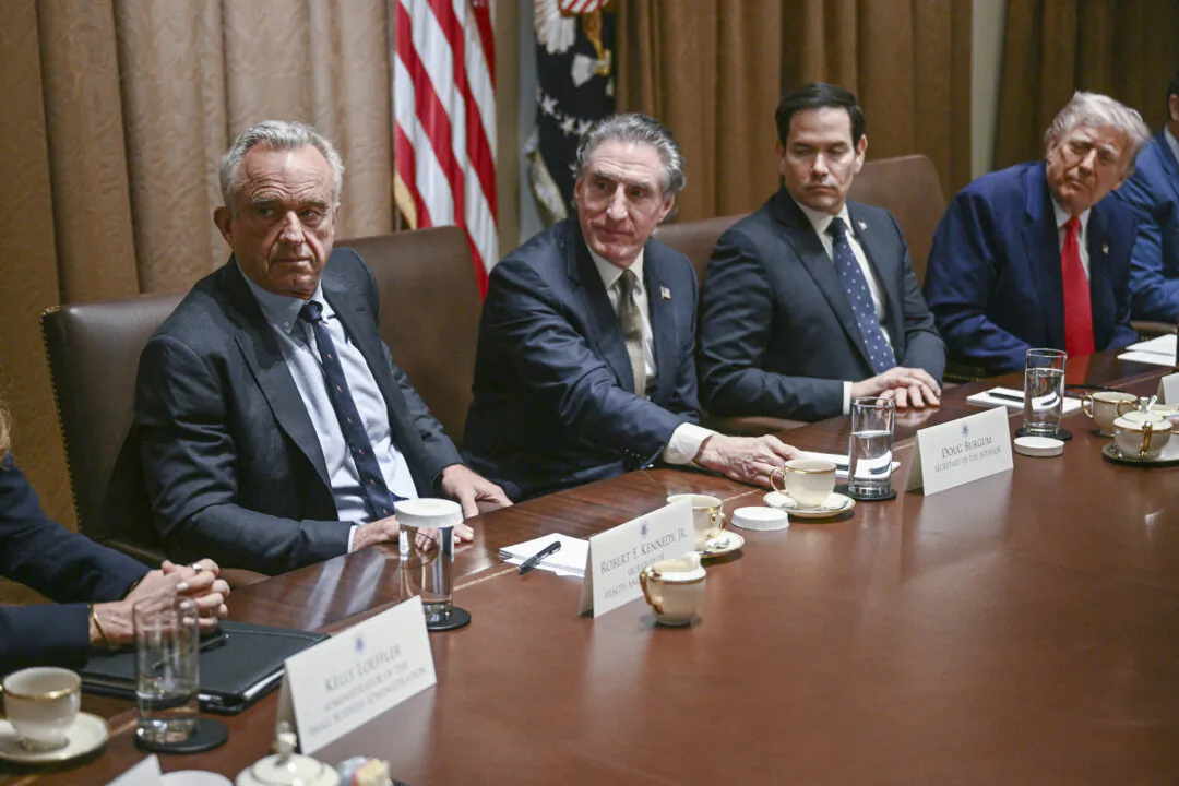 (L-R): Health Secretary Robert F. Kennedy Jr., Interior Secretary Doug Burgum, Secretary of State Marco Rubio, and President Donald Trump attend a Cabinet meeting at the White House in Washington on April 10, 2025. (Brendan Smialowski/AFP via Getty Images)