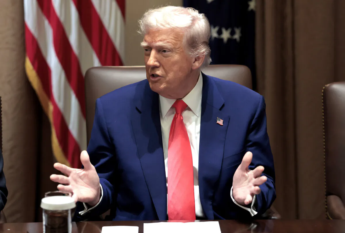 President Donald Trump delivers remarks during a Cabinet meeting at the White House on April 10, 2025. (Anna Moneymaker/Getty Images)