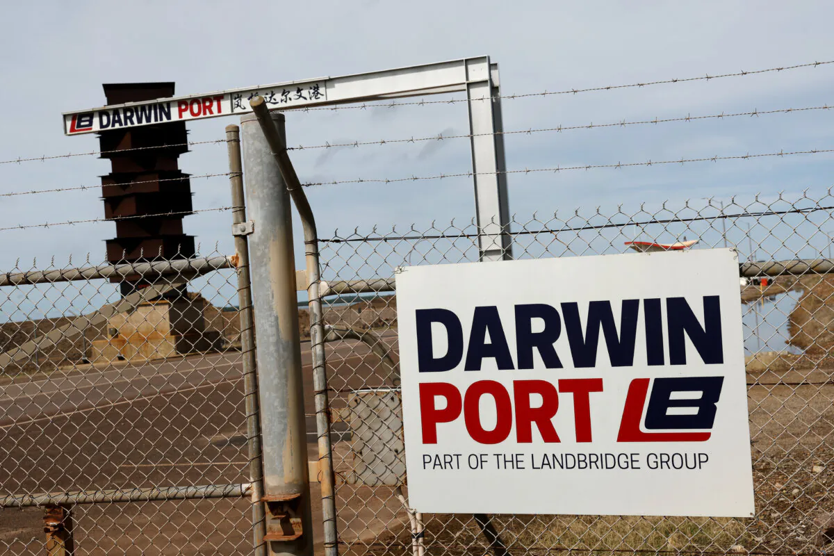 A general view of the access entry to the Port of Darwin in Australia's Northern Territory on April 8, 2025. The 99-year lease of Darwin Port to China's Landbridge Group has become a contentious issue in the Australian federal election. (Darrian Traynor/Getty Images)