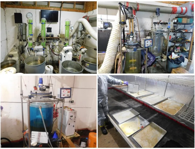 Chemical and lab equipment found at three British Columbia synthetic drug labs dismantled by the RCMP in late March. (RCMP handout photo)