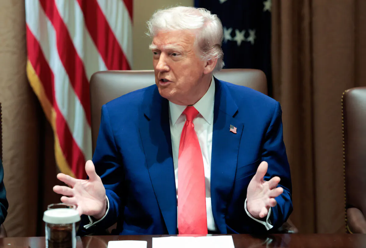 President Donald Trump delivers remarks during a Cabinet meeting at the White House in Washington, D.C., on April 10, 2025. (Anna Moneymaker/Getty Images)