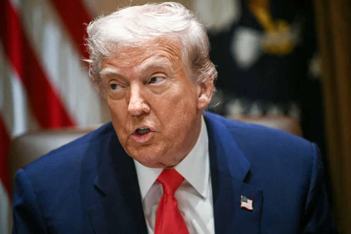 President Donald Trump speaks during a cabinet meeting in the Cabinet Room of the White House in Washington, on April 10, 2025. (Brendan Smialowski / AFP via Getty Images)