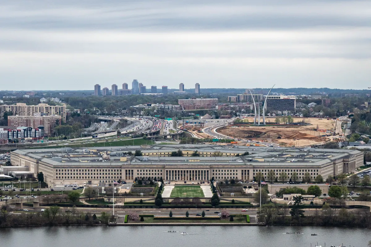 An aerial view of the Pentagon in Arlington, Va., on April 2, 2025. (Madalina Vasiliu/The Epoch Times)