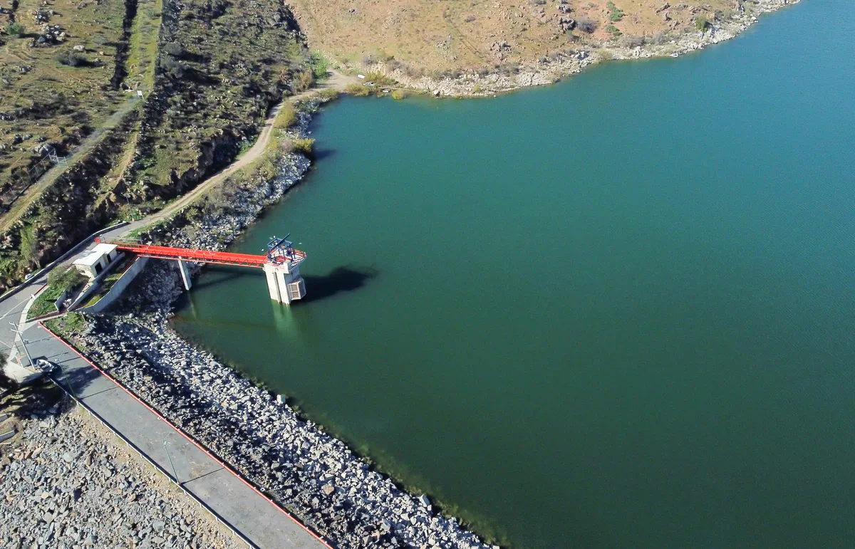 A drone view of Mexico’s El Carrizo Dam, after the U.S. announced it will deny for the first time a request by Mexico to send water through a special delivery channel from the Colorado River to Tijuana, due to shortfalls in Mexico's water deliveries under the water sharing treaty signed in 1944 by both nations, in Tecate, Mexico, March 21, 2025. (Jorge Duenes/Reuters)