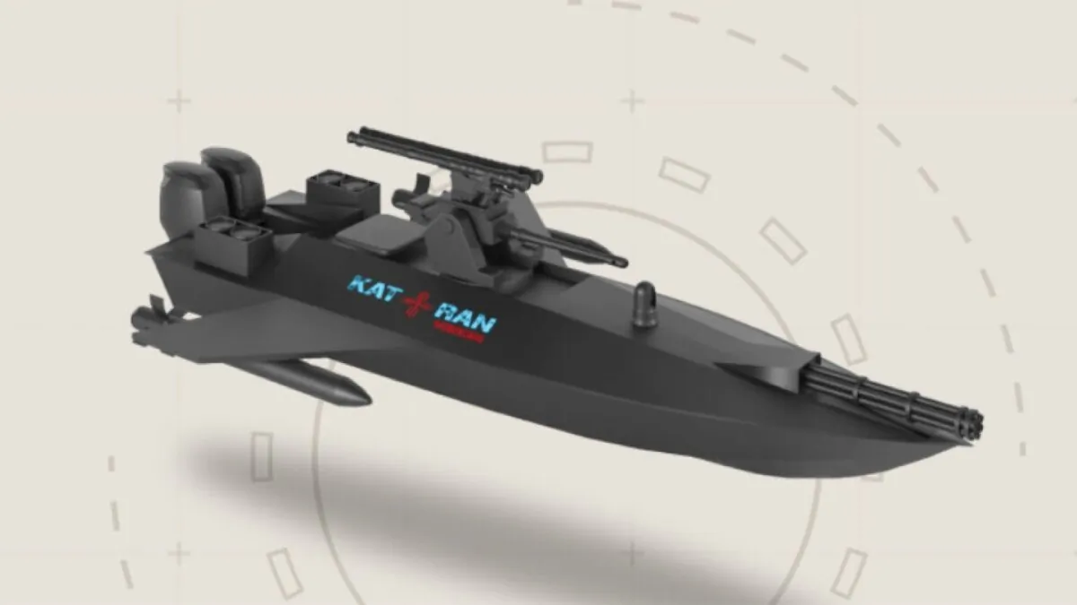 A render of the Ukrainian Katran VENOM unmanned surface vessel. (Courtesy of Ukrainian Ministry of Defense)