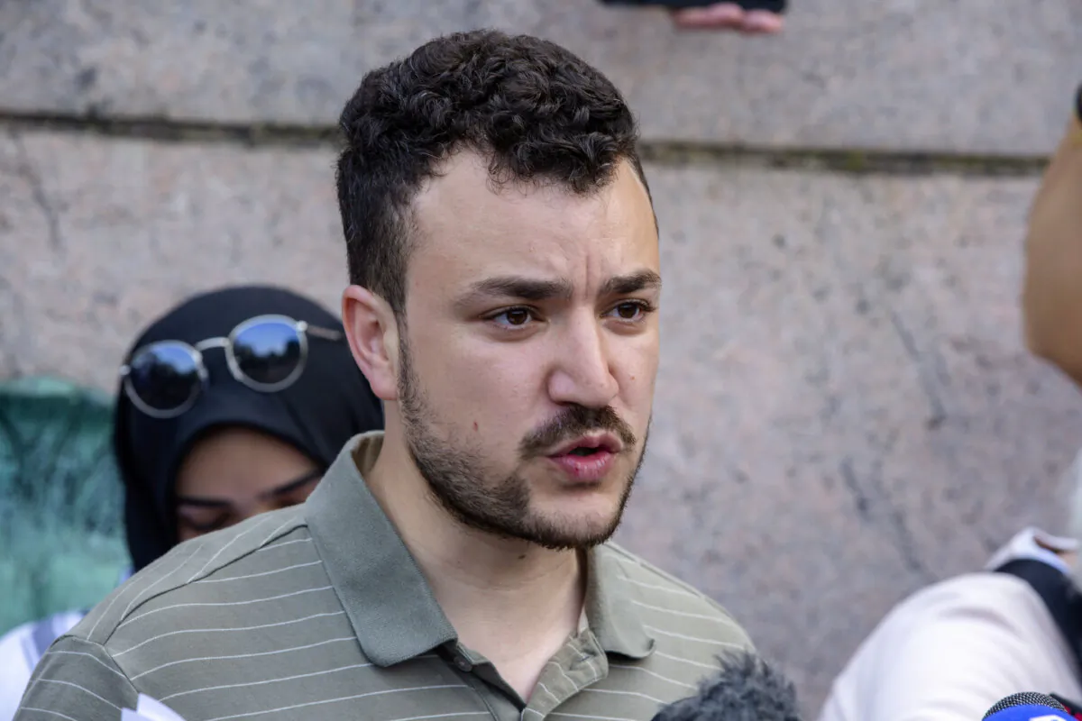 Student Mahmoud Khalil at a pro-Palestinian protest encampment on the Columbia University campus in New York City on April 29, 2024. (Ted Shaffrey/AP Photo)