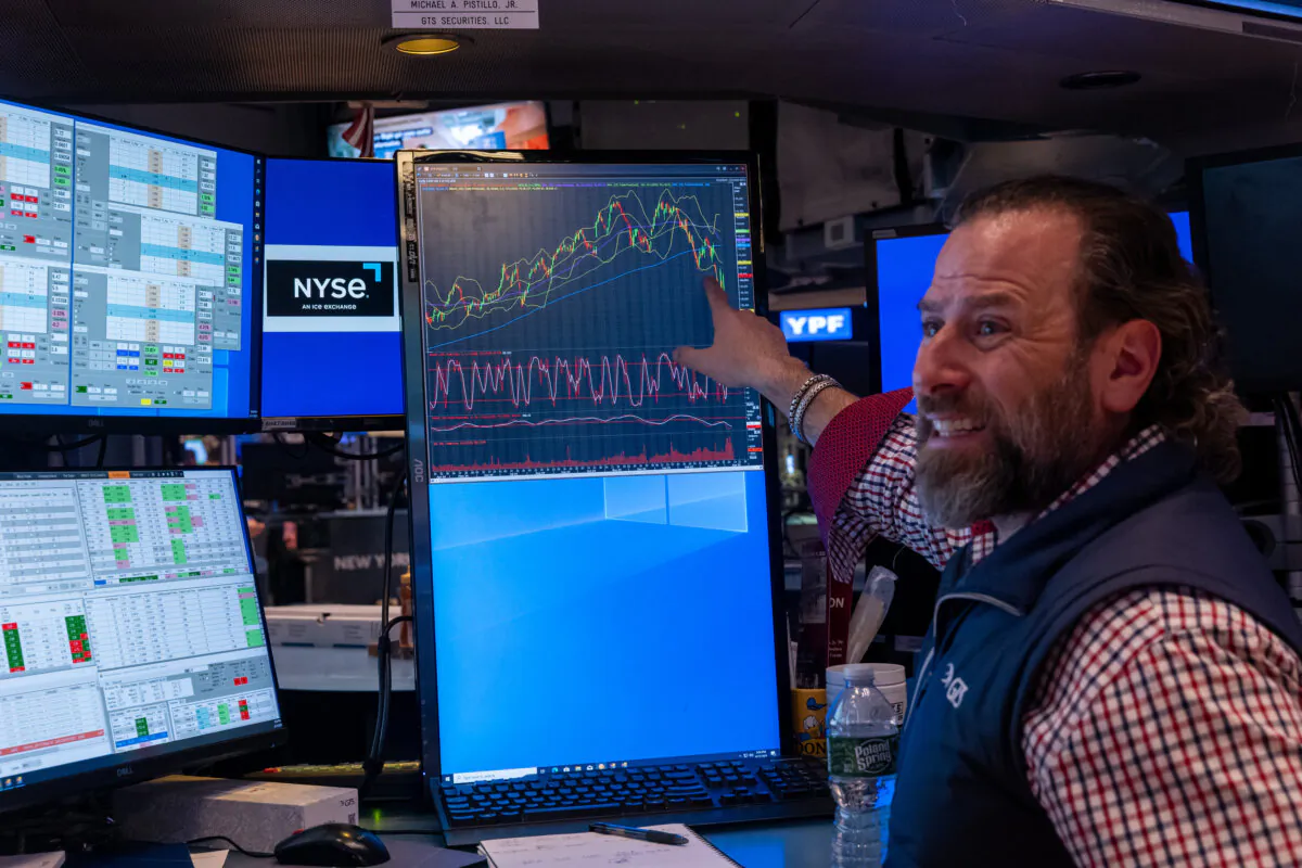 A trader works on the floor of the New York Stock Exchange on April 11, 2025. (Spencer Platt/Getty Images)