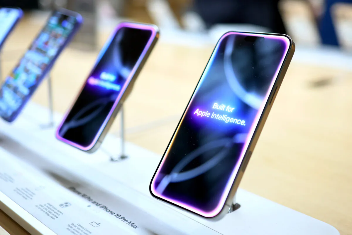 Apple iPhone 16 on display at an Apple store in New York on April 4, 2025. (Michael M. Santiago/Getty Images)