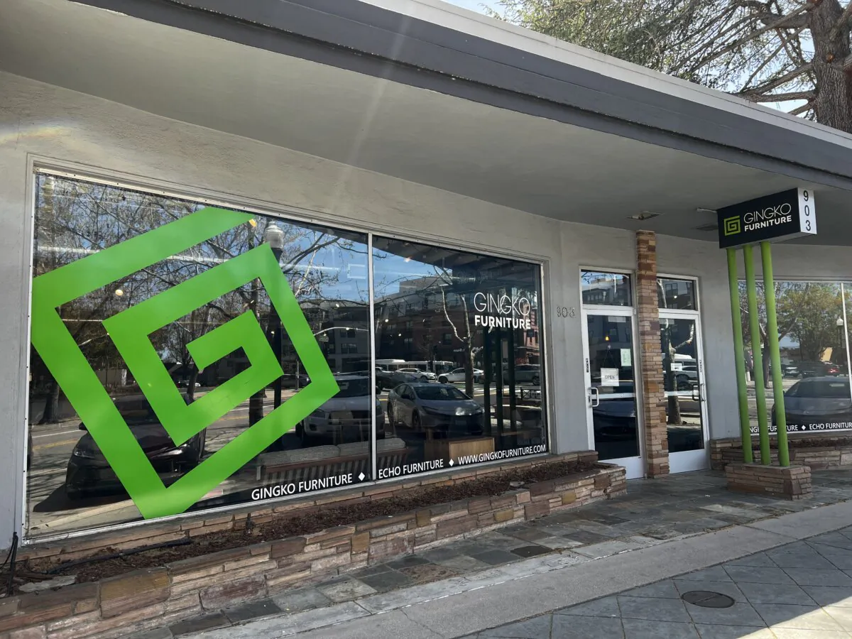 The exterior of Gingko Furniture in Mountain View, Calif., on April 12, 2025. (Conner Lee/The Epoch Times)