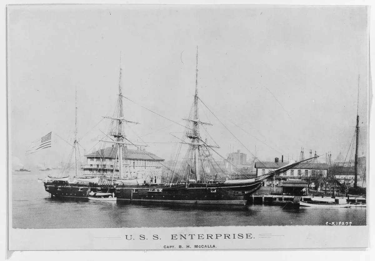 USS Enterprise at the New York Navy Yard, circa spring 1890, when it was commanded by Cmdr. Bowman H. McCalla. Photographed by E.H. Hart, New York City. U.S. Naval Historical Center Photograph. (Public Domain)