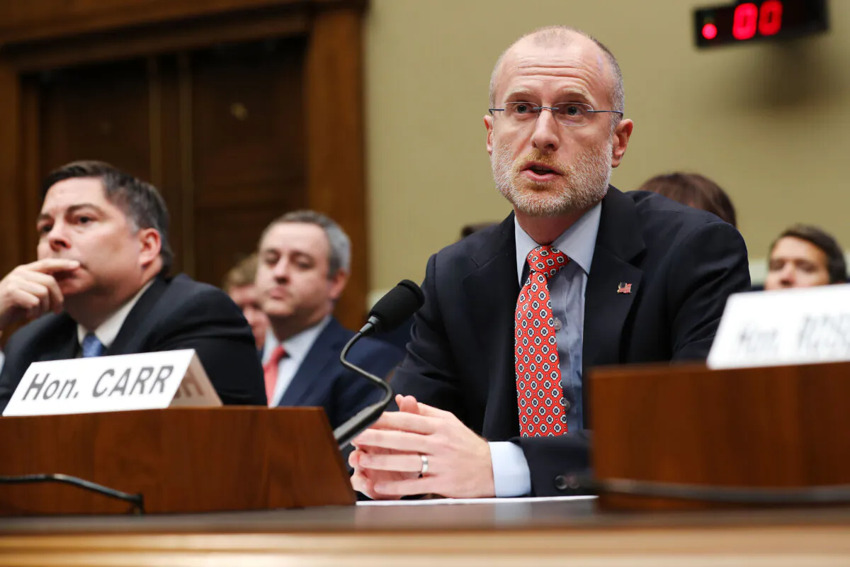 Federal Communication Commission Commissioner Brendan Carr testifies before the House Energy and Commerce Committee's Communications and Technology Subcommittee in the Rayburn House Office Building on Capitol Hill in Washington on Dec. 5, 2019. (Chip Somodevilla/Getty Images)