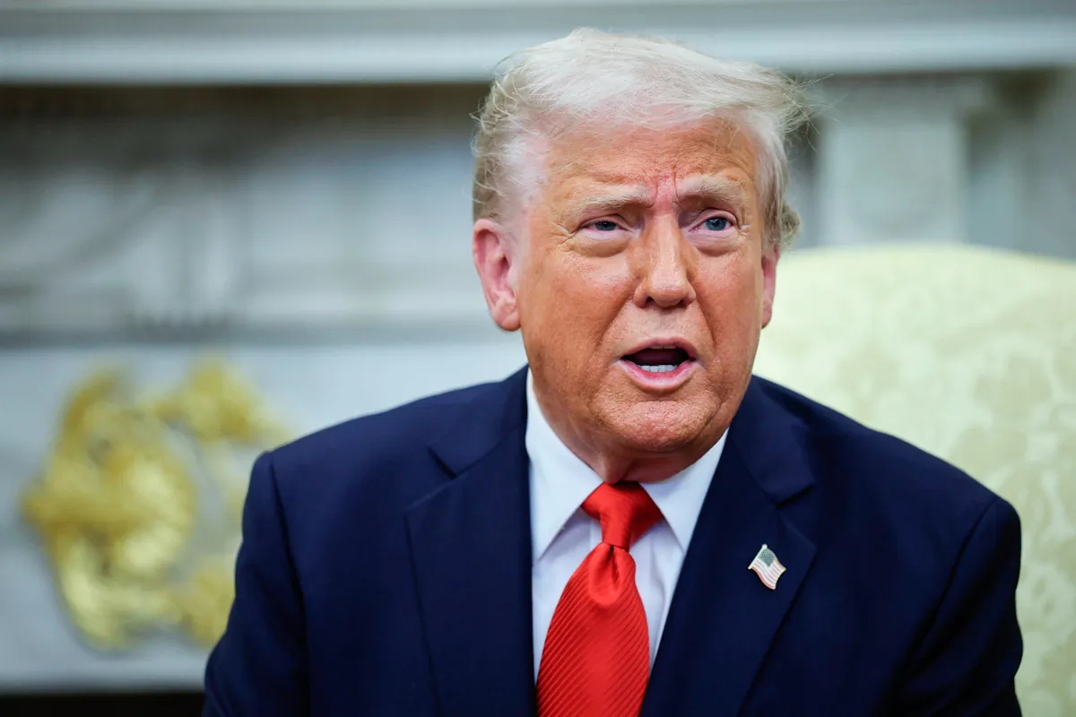 President Donald Trump at the White House in Washington on April 14, 2025. (Win McNamee/Getty Images)