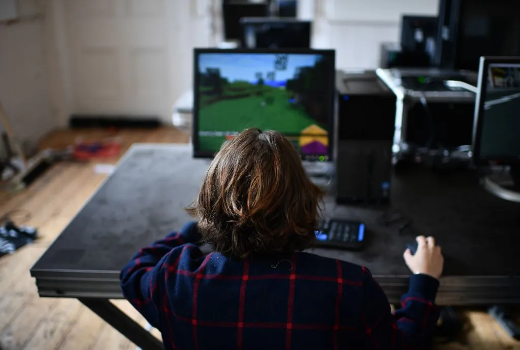 A Minecraft digital artist at work in Londonderry, Northern Ireland, on Oct. 10, 2017. (Charles McQuillan/Getty Images)