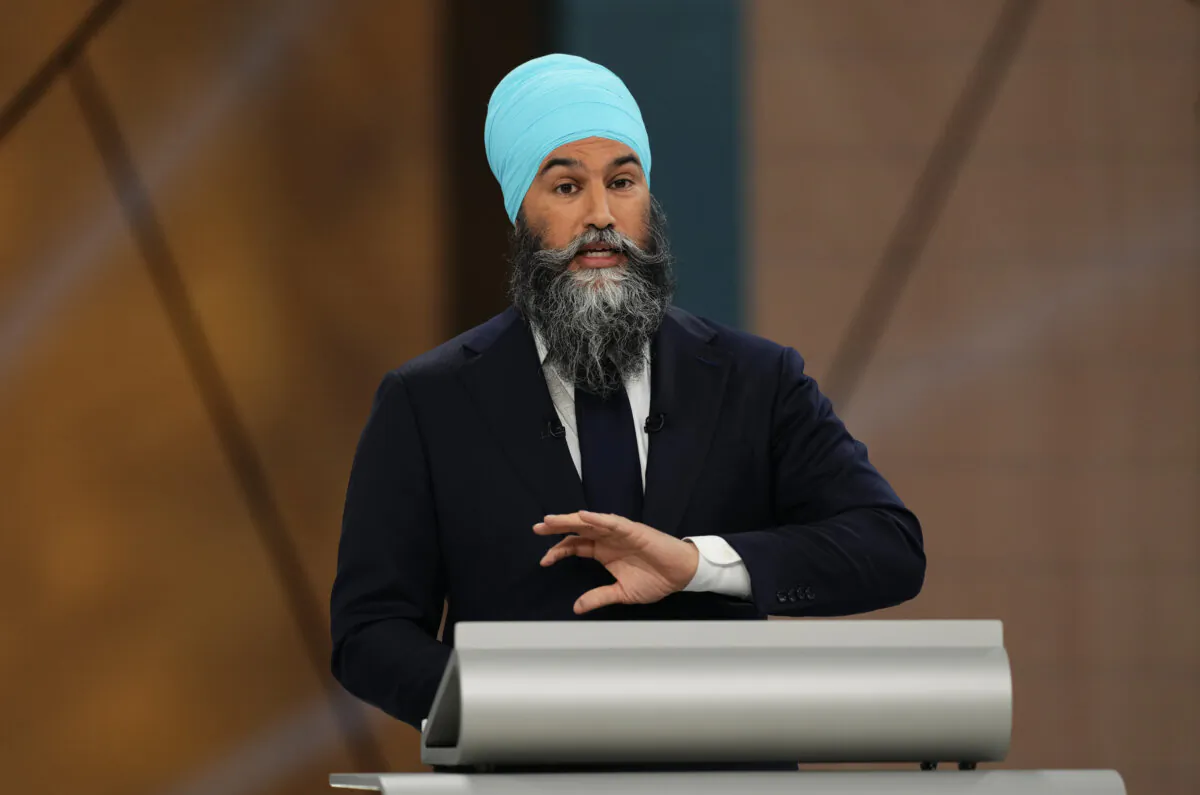 NDP Leader Jagmeet Singh participates in the French-language federal leaders' debate in Montreal on April 16, 2025. (The Canadian Press/Sean Kilpatrick)