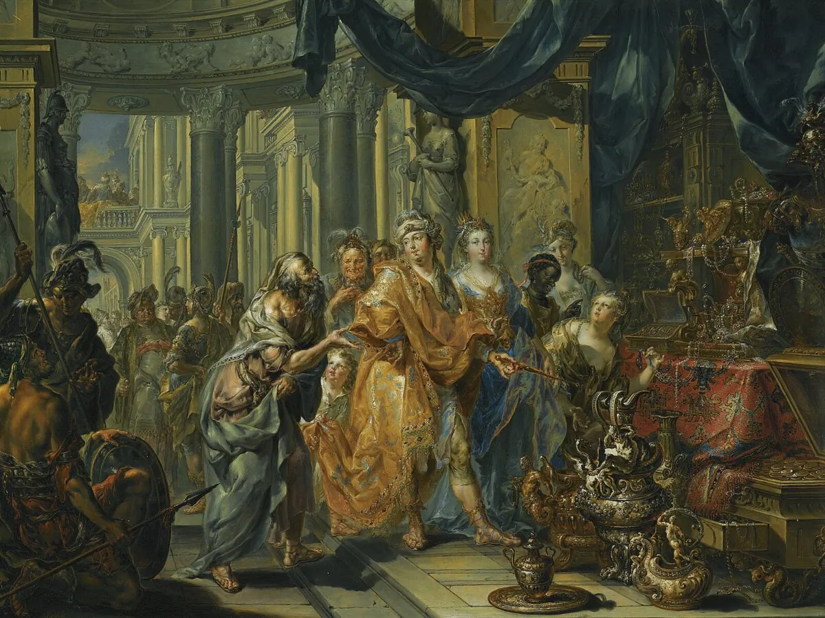 "Croesus and Solon," 18th century, by Johann Georg Platzer. Oil on copper; 21 11/12 inches by 29 1/2 inches. (Public Domain)